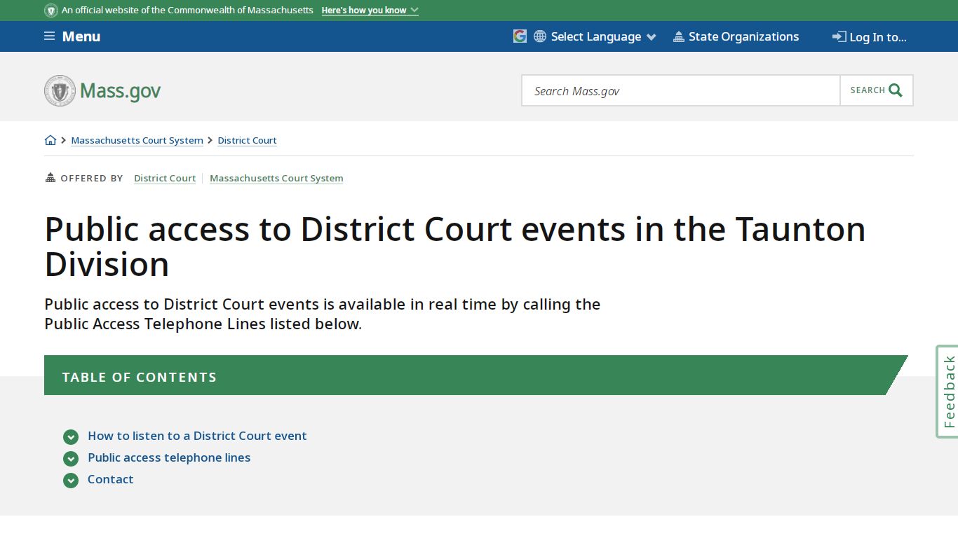 Public access to District Court events in the Taunton Division